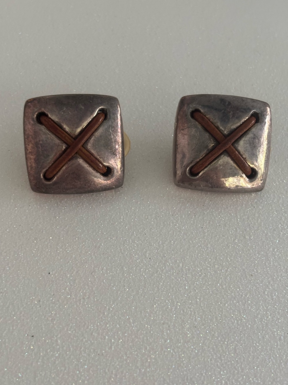Vintage Simon Sebbag Sterling Silver and Leather Clip Earrings